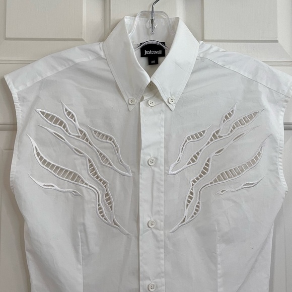Just Cavalli Lace Embroidered Sleeveless Button-down Collar Shirt 36 - Picture 6 of 14
